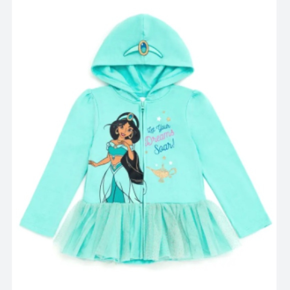 DISNEY Big Girls Princess Jasmine Fleece Zip-Up Hoodie Dress | 10-12